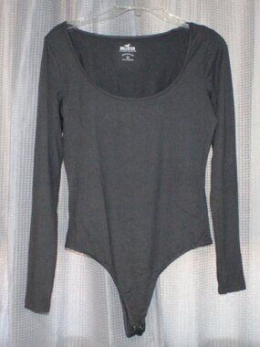 Hollister Women's Long Sleeve Bodysuit Charcoal Grey Size Large